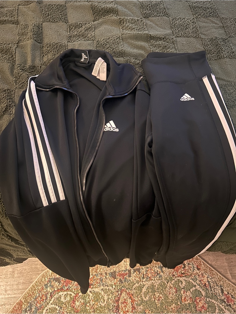 adidas Black Track Jacket and Pants with White Stripes